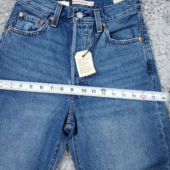 Levi's Premium Ribcage Straight Ankle Jeans Revolve Blue Ripped Size 24 x 27 - Picture 9 of 11